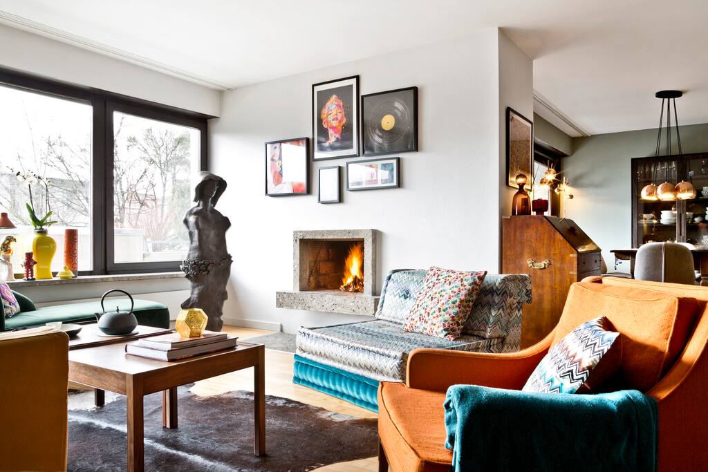Living Room with open fire place