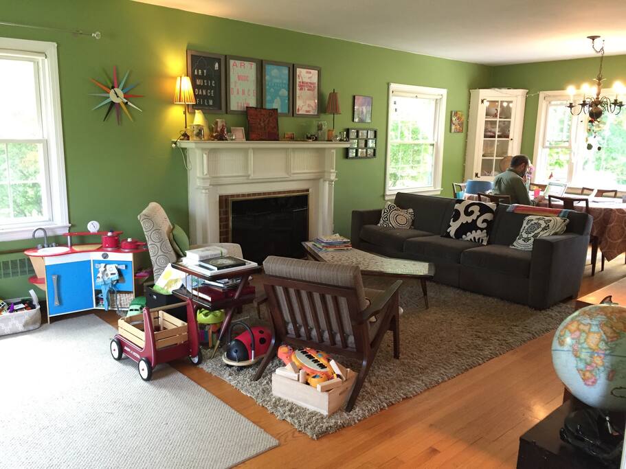 Big, bright, open play/living/dining room.
