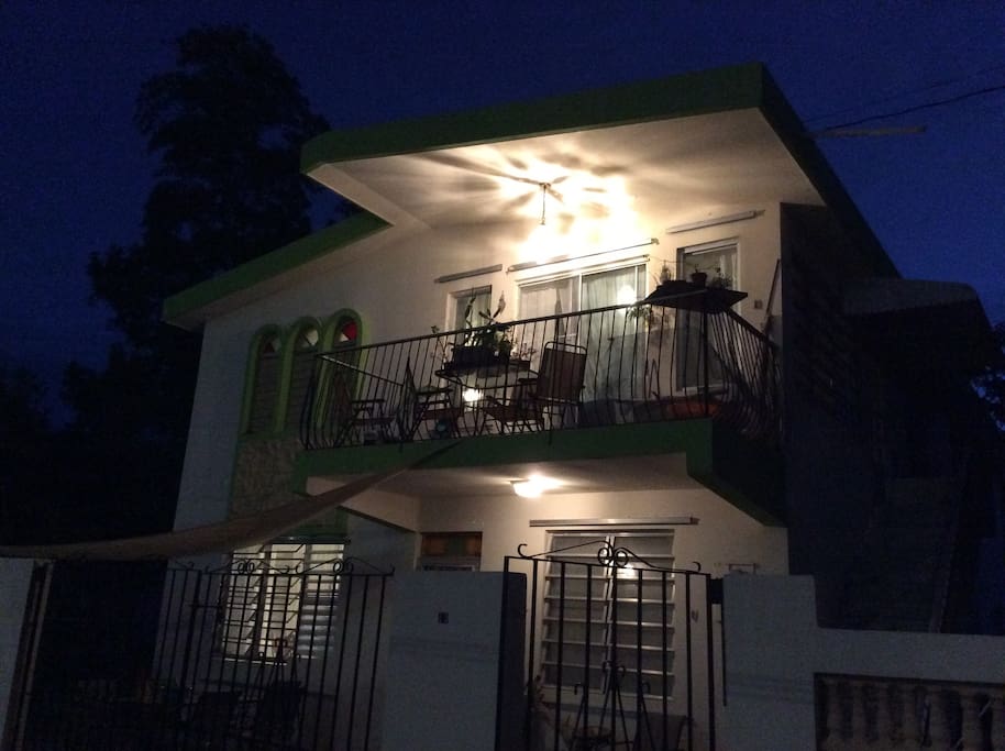 Front of house at night