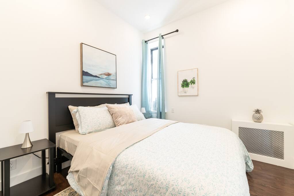 Large queen size mattress, bright room.