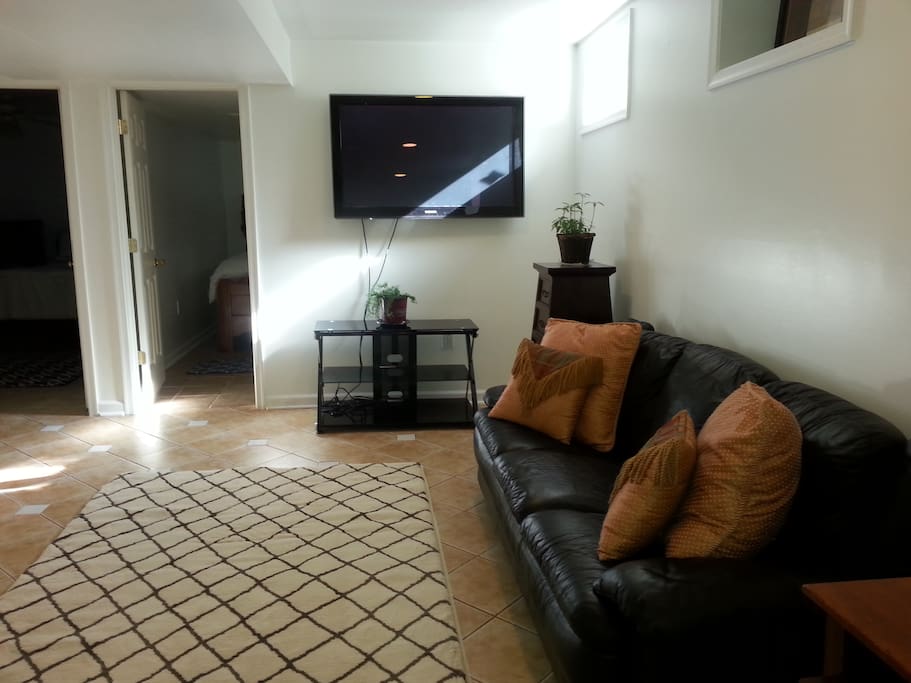 Living room with desk.