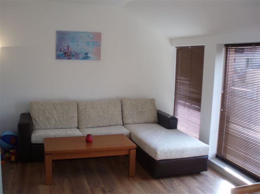 Spacious open plan lounge with sofa bed