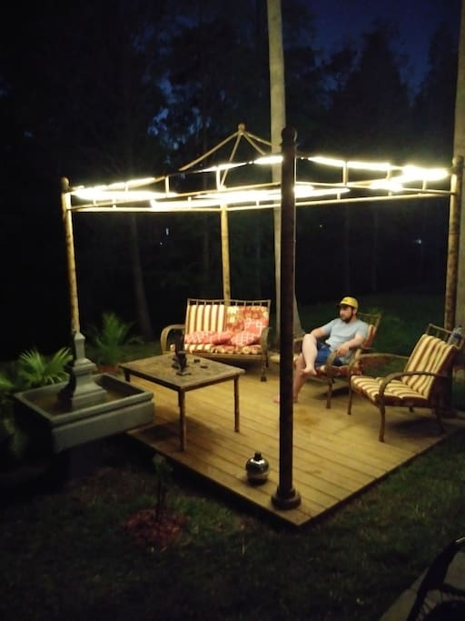 Gorgeous comfortable Gazebo with lights and fountain operated by remote fob creek and lake with fountain and lots of wildlife !!!