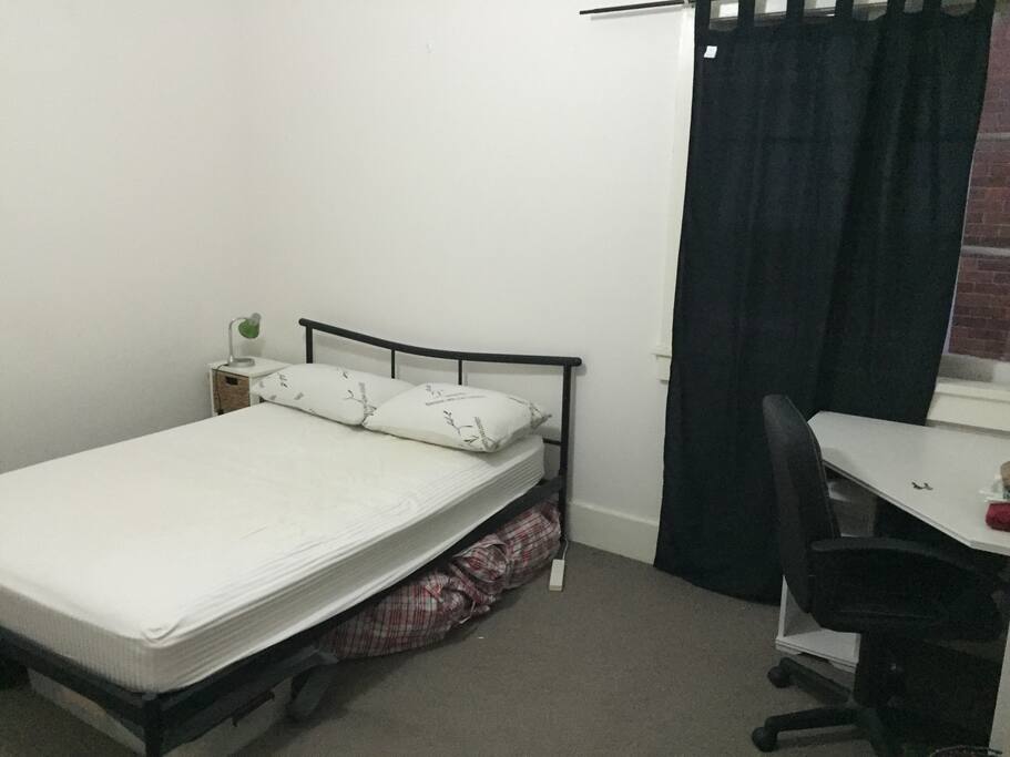 Available bedroom- block out curtains for restful sleep :)