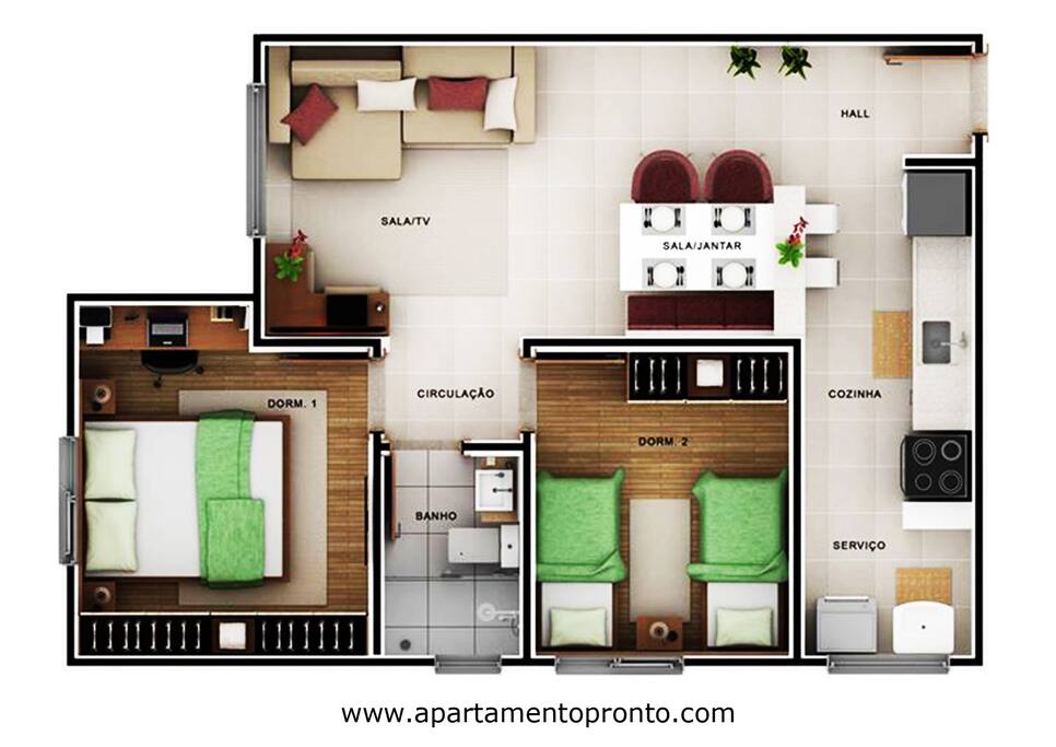 Planta baixa do apartamento 2 dormitórios