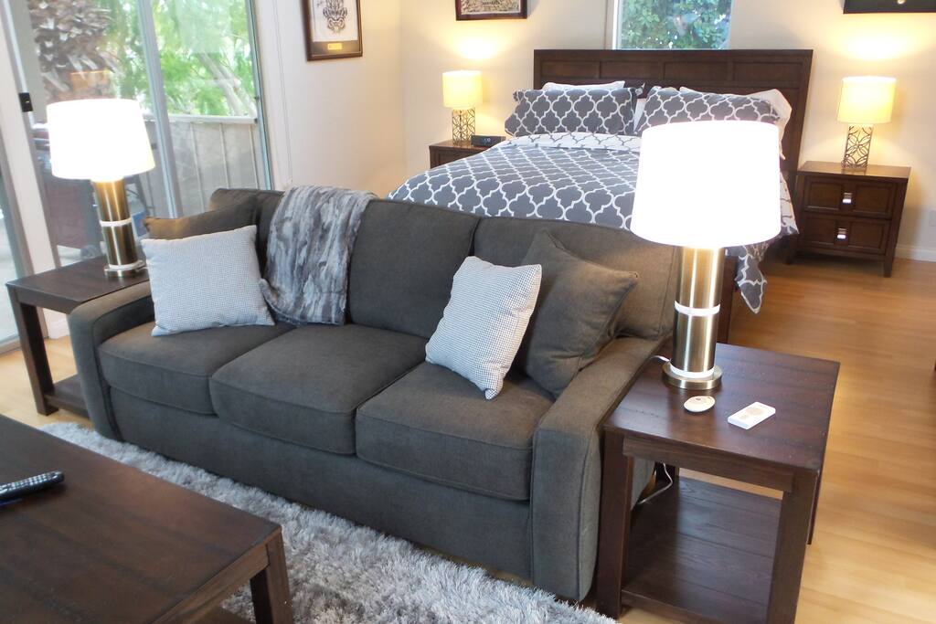Cali-King Bed with Gracie Mattress. Ethan Lane Sofa Bed. Everything is HIGH-END Quality!