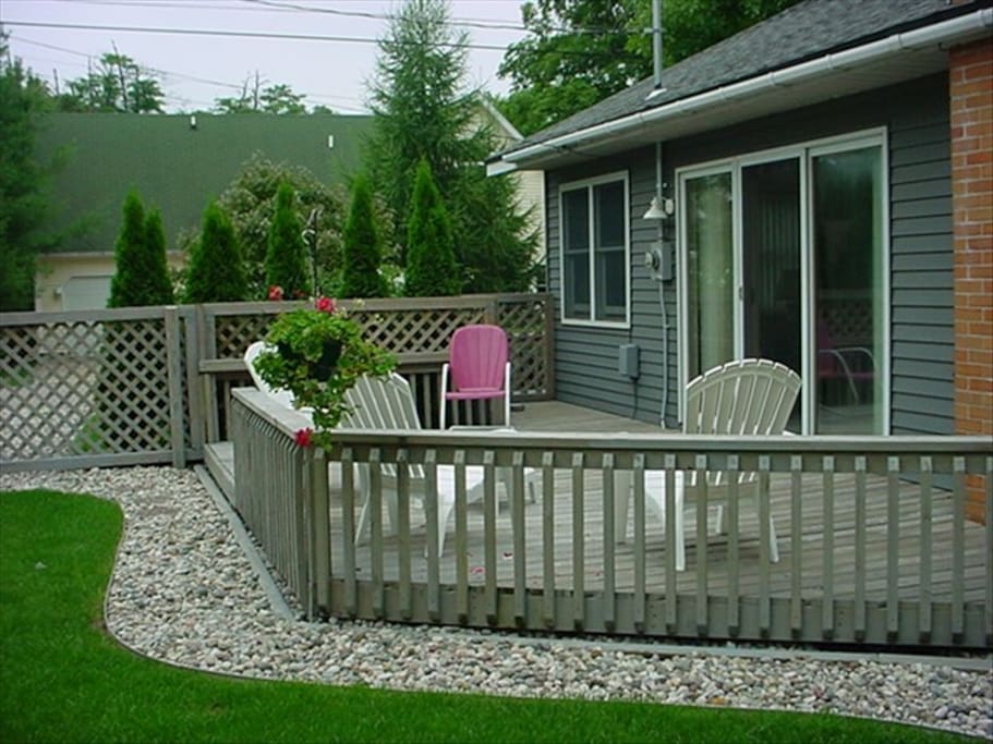 Deck and fenced in back yard