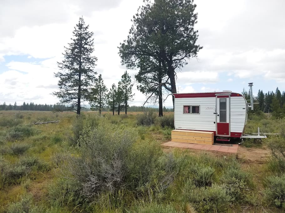 Our cozy little vintage trailer is set on 12 acres in the middle of the Fremont National Forest.