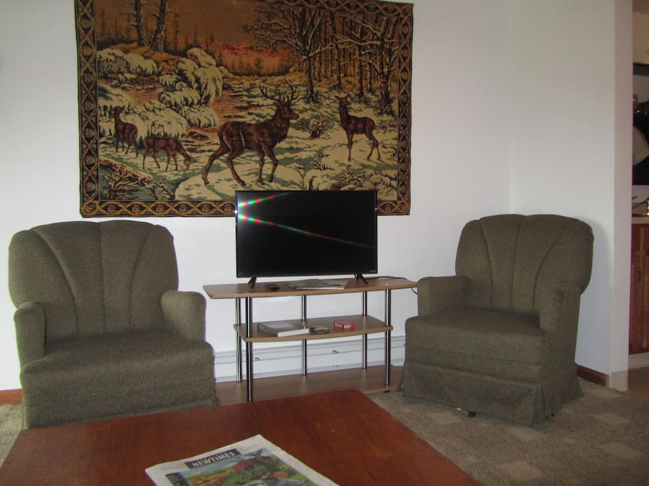 Living Room Vizio Smart TV & Captains Chairs