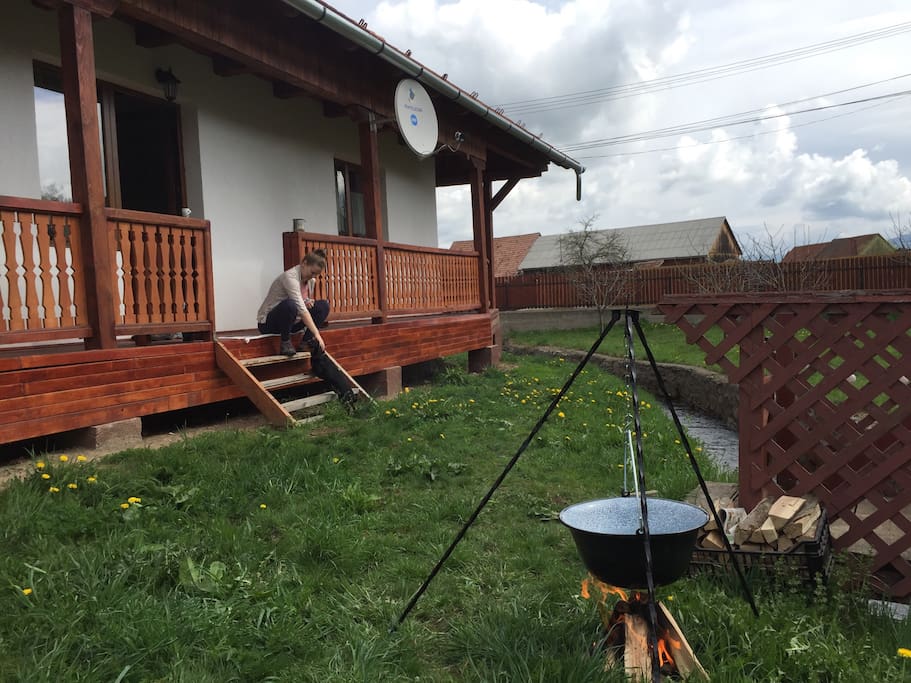 Preparing some gulyás in the yard