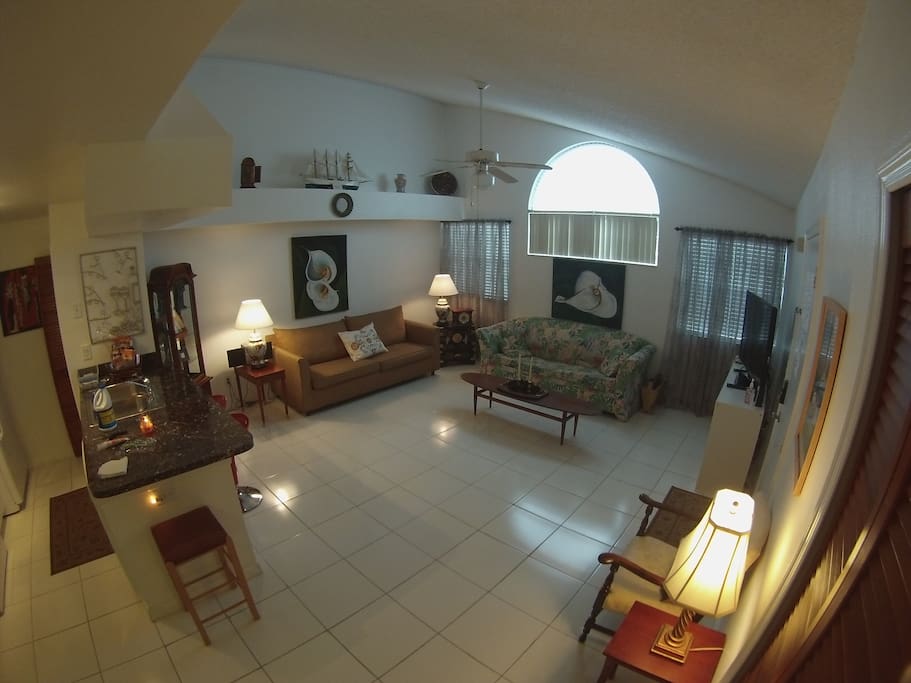 Spacious living room area with 1 pull out sleeper couches