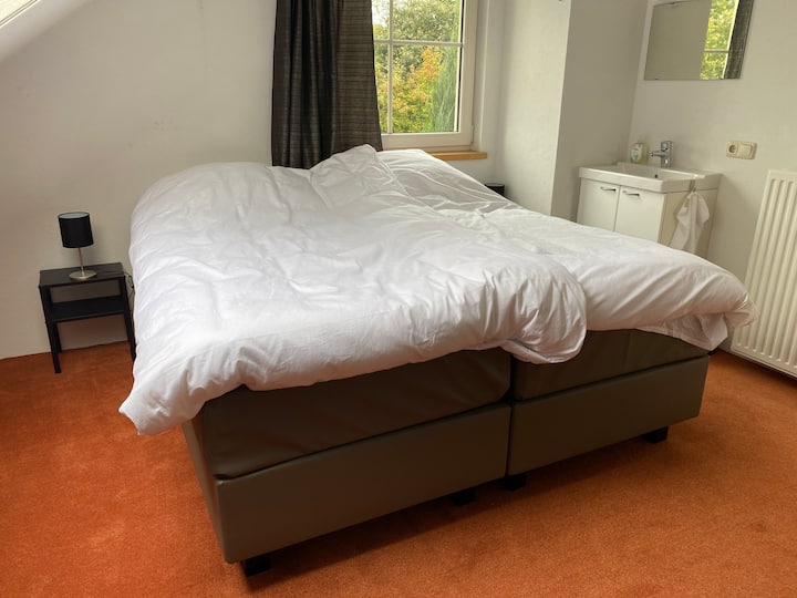 חדר שינה למעלה, מצויד בארון, כיור עם מים זורמים חמים וקרים. יש גם מיטה שוויצרית יפה. 