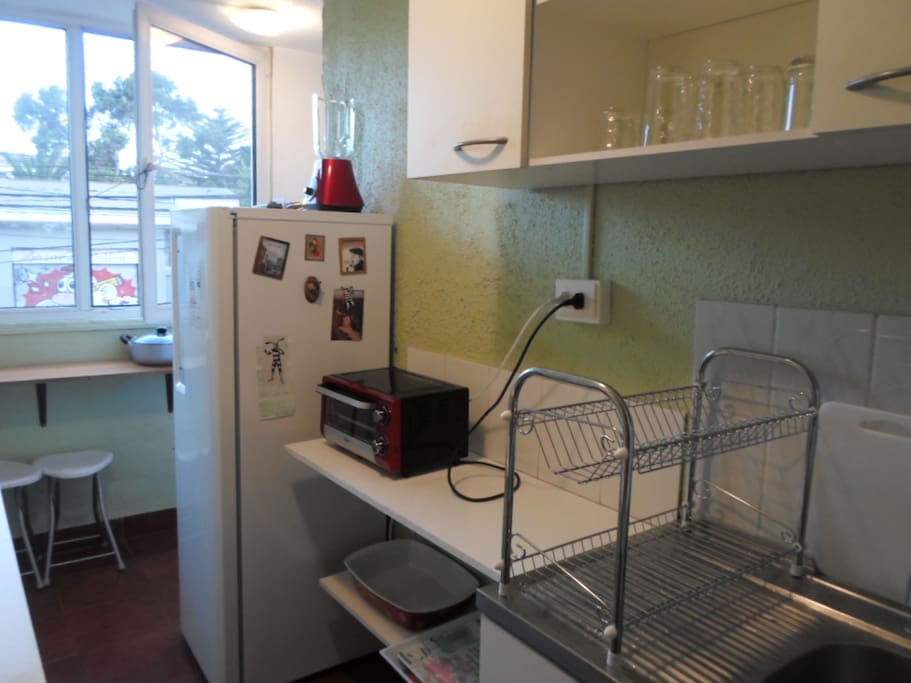 You are free to use the kitchen which has the basic necessities and an electric stove