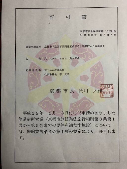 Official permission for budget hotel business