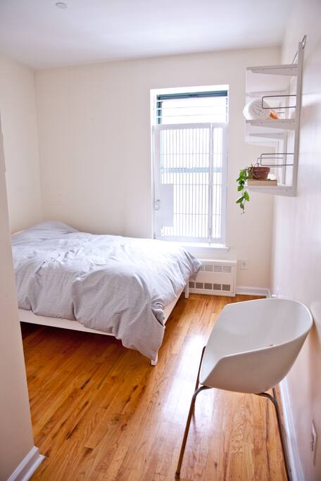 Brand new mattress in your quiet room in the back of the apt.