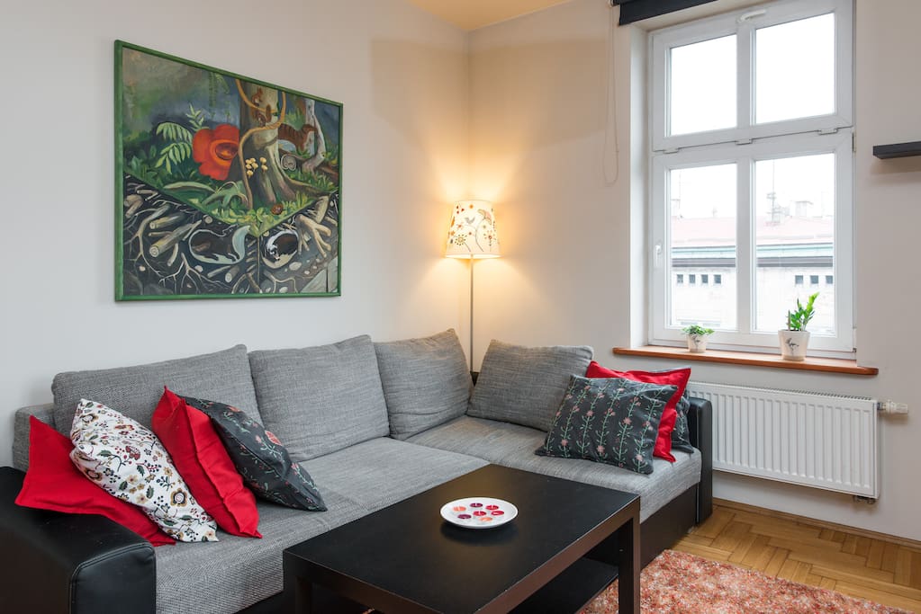 Comfortable sofa and one of my paintings