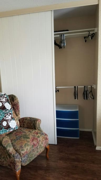 Closet with storage and hangers