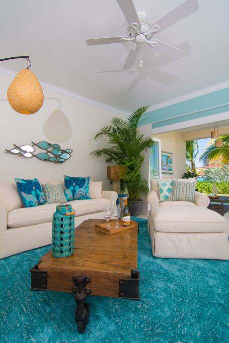 Oceanic touches grace table tops and walls, nooks and crannies.