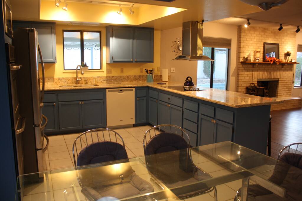 Kitchen looking out to backyard