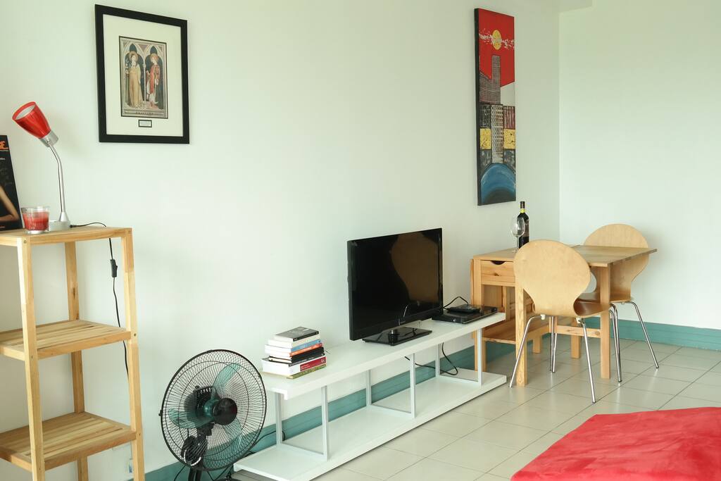 A simple but stylish lounge. The TV is for playing DVDs