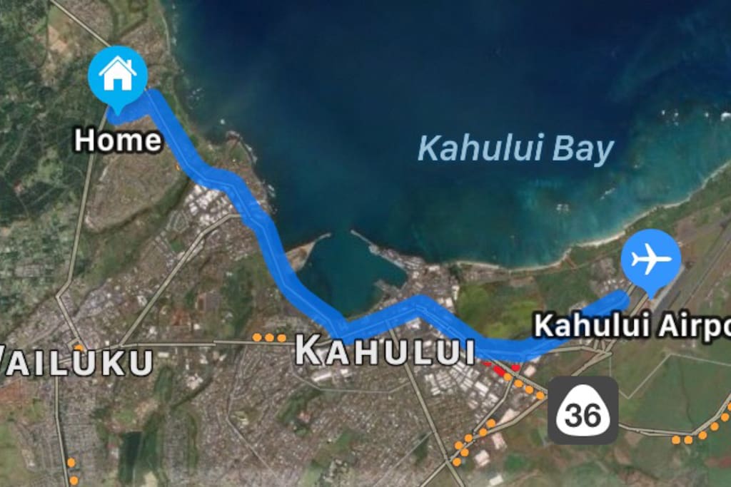 KAHULUI AIRPORT (OGG) —> HOME
10-15 MINUTES DRIVE