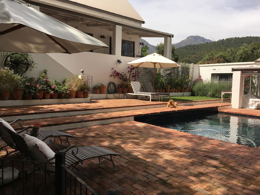 The outside pool area with Lodge and adjacent Farm House