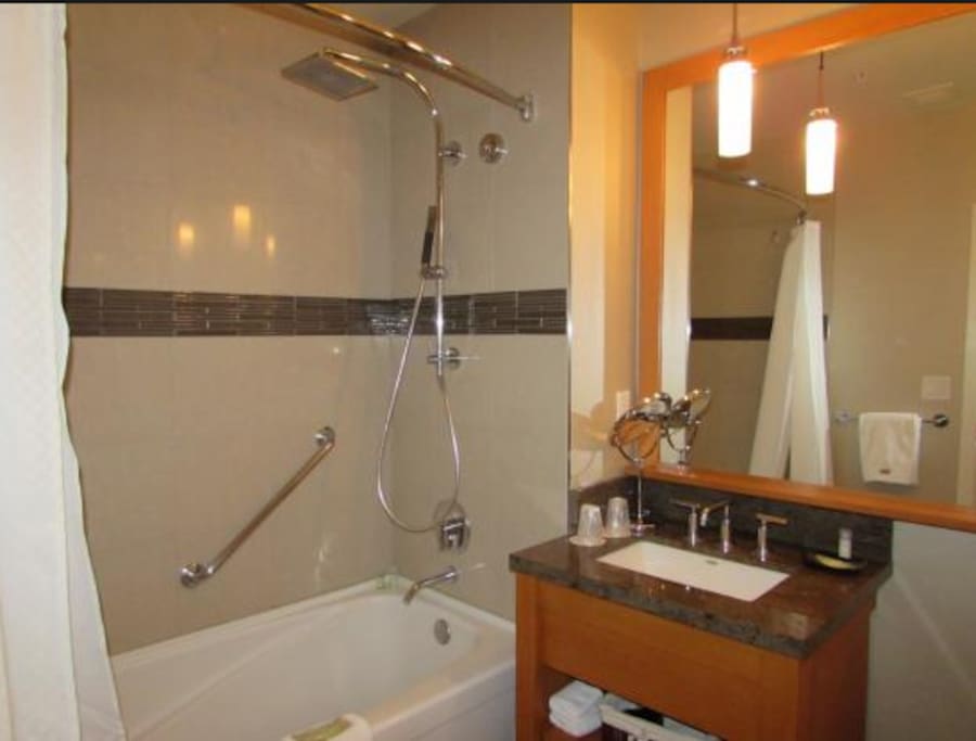 Soak in a drawn bath or refresh under an eco friendly rain shower head, saving the planet, one drop at a time! :)