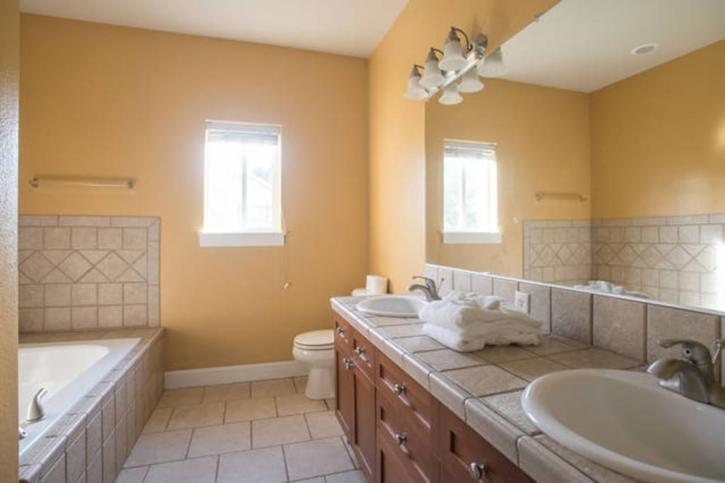 Large bathroom in suite. (Note: jacuzzi tub is off limits for noise reasons).