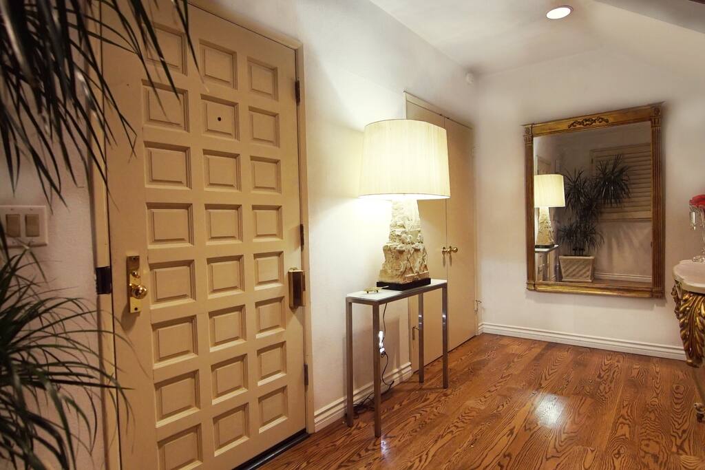 Entering the house.