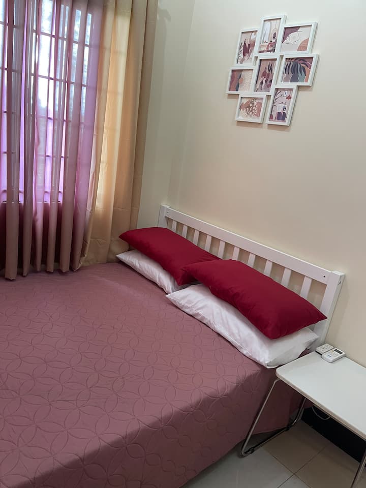 Double sized bed at the ground floor room with aircon