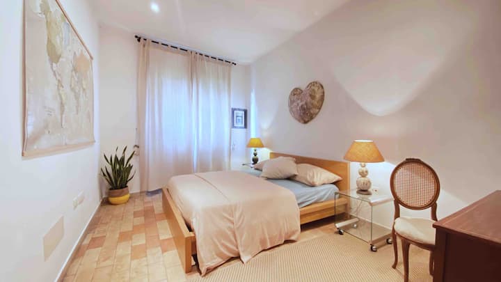 Room in private room with double bed and desk and terrace view