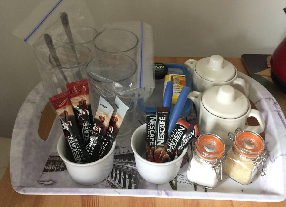 Tea and coffee provided in the room