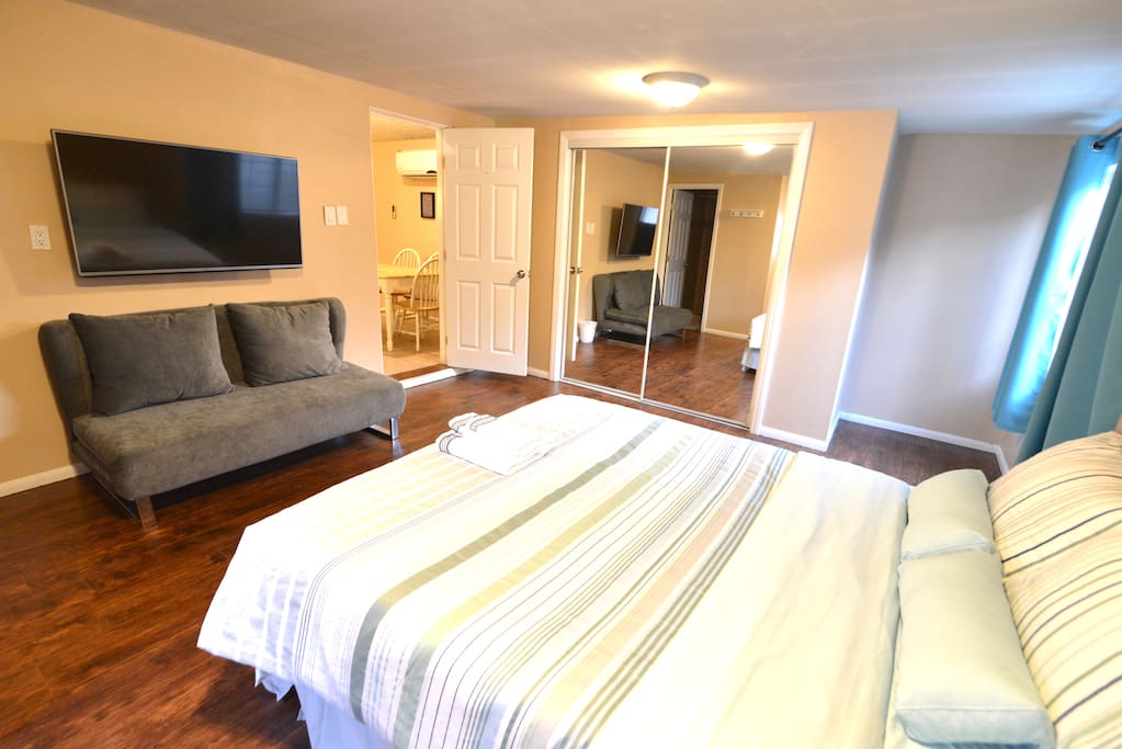 Pull out sofa available for you to use. In addition, you can also request for a rollway.