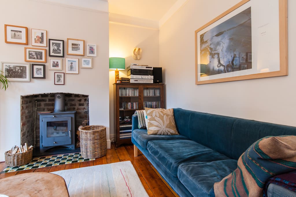 Our cosy living room with wood burning stove
