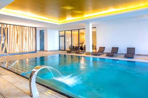 Dream apartment, 58 m², side sea view, pool, sauna