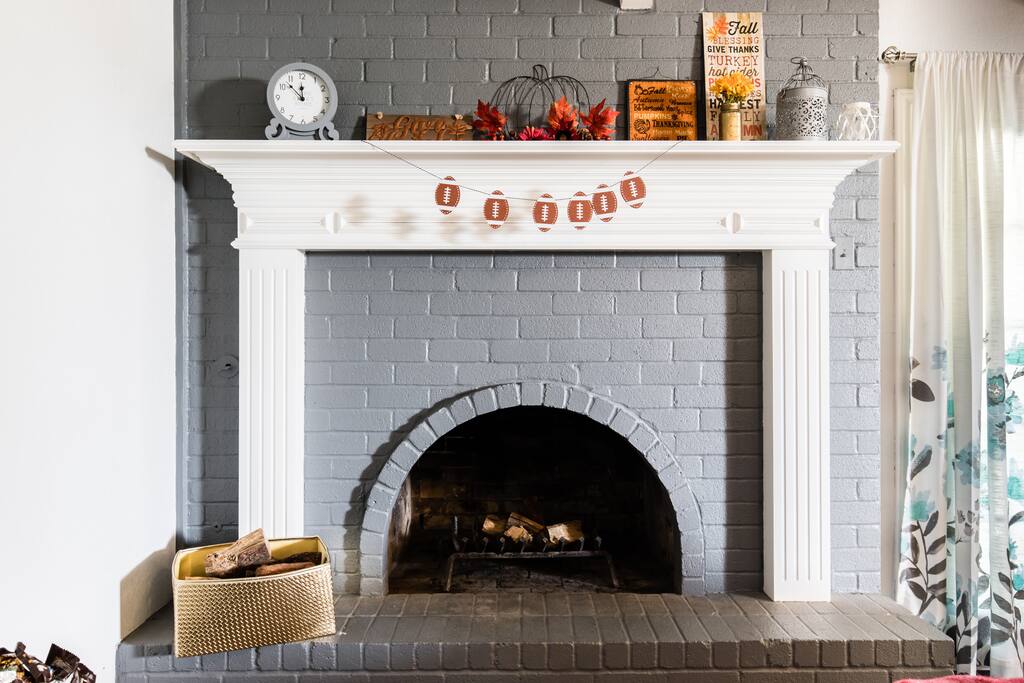 Seasonally decorated mantle to put you in the mood for the holidays.