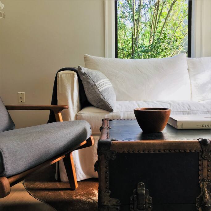 Furnishings are a curated mix of new and vintage finds.