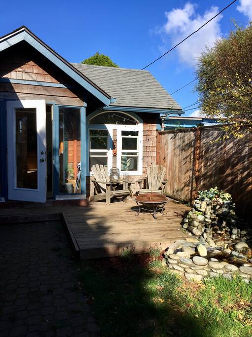 Our front yard, deck, and entry way in the day time