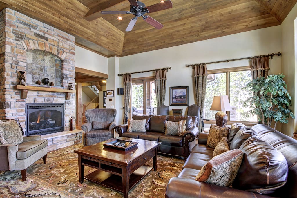 Relax in the living area by the gas fireplace