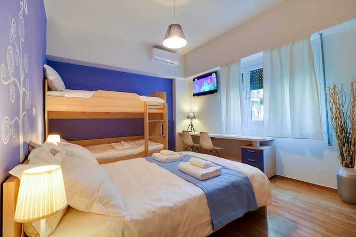 Bedroom 2 | Bird of Paradise - AC-Double bed + Double Bunk-Wardrobe- TV equipped with Apple TV| Netflix & Amazon Prime