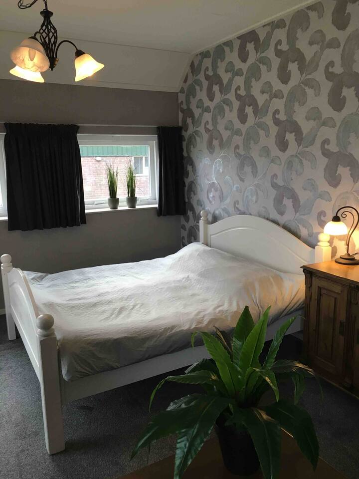 חדר שינה למטה עם מיטה זוגית