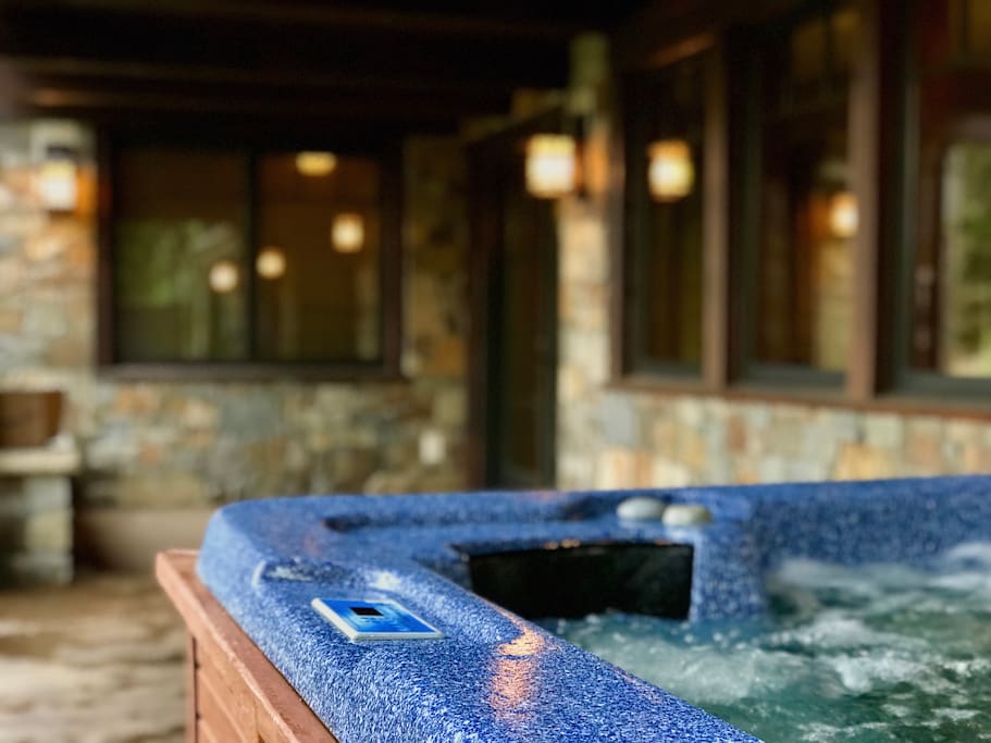 Hot tub on covered patio