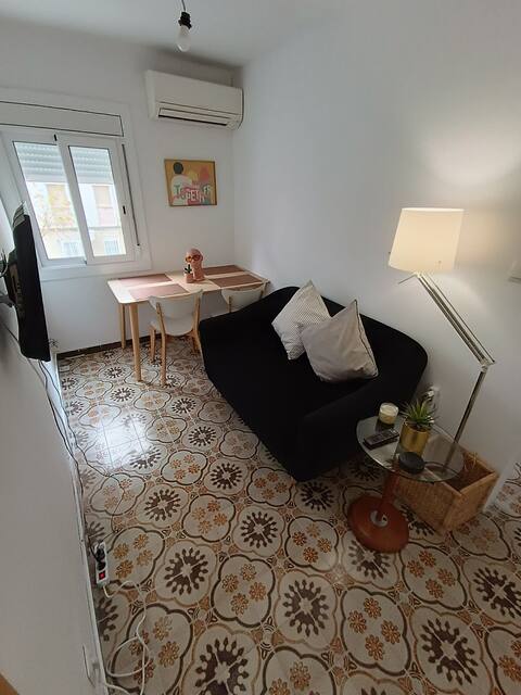 Boho private double BR w/ tiny balcony at Cornella