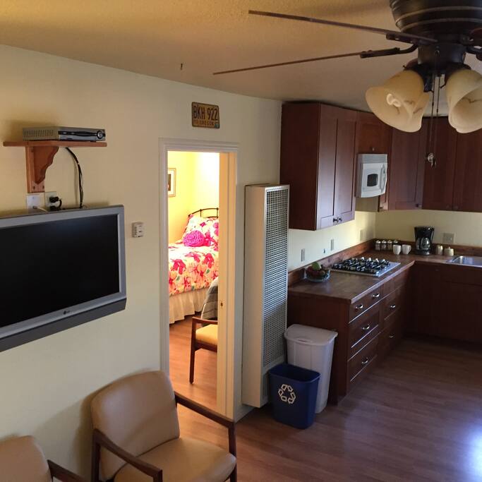 Shot of the TV in the living room & Kitchen. Plenty of seating for 9!