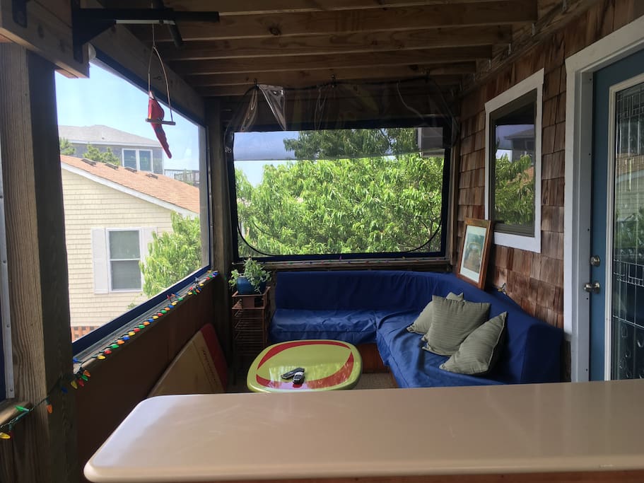 Private enclosed porch with TV