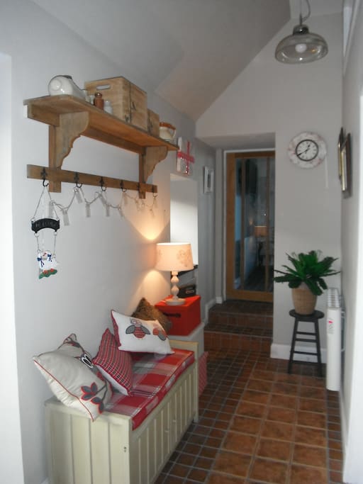 Tiled floor hallway perfect for outdoor footwear