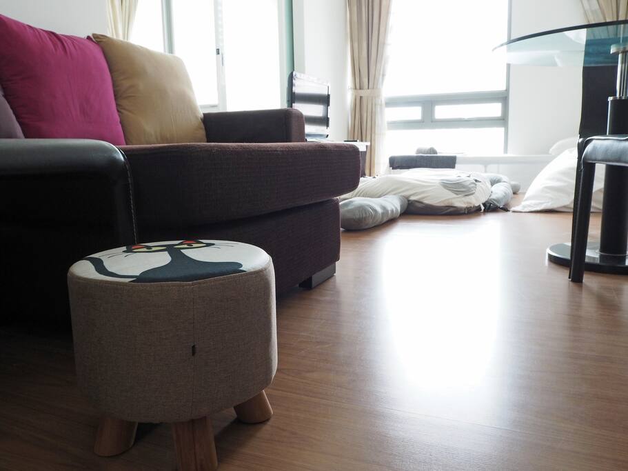 entering the house, little foot stool and reading area invites