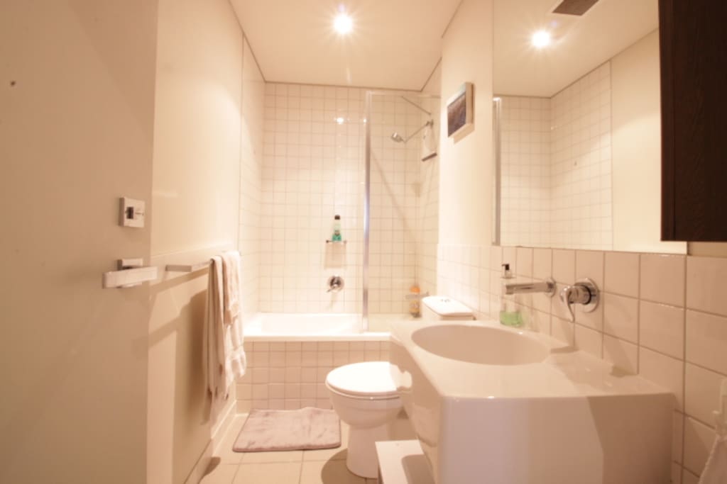 Bathroom with shower, toilet and basin