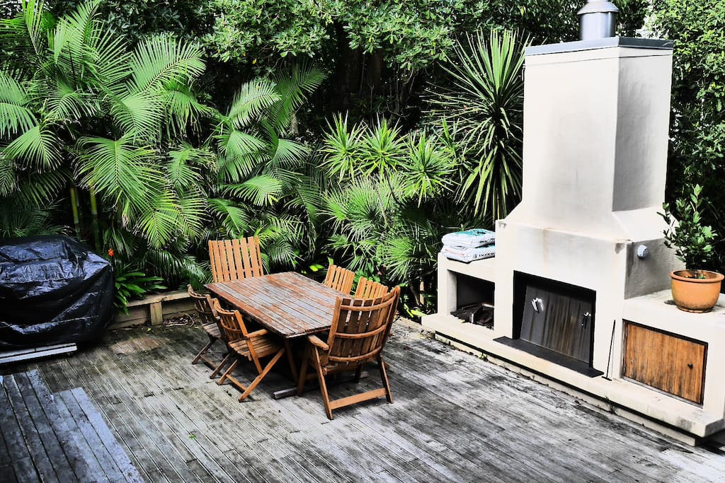Deck with outside fire