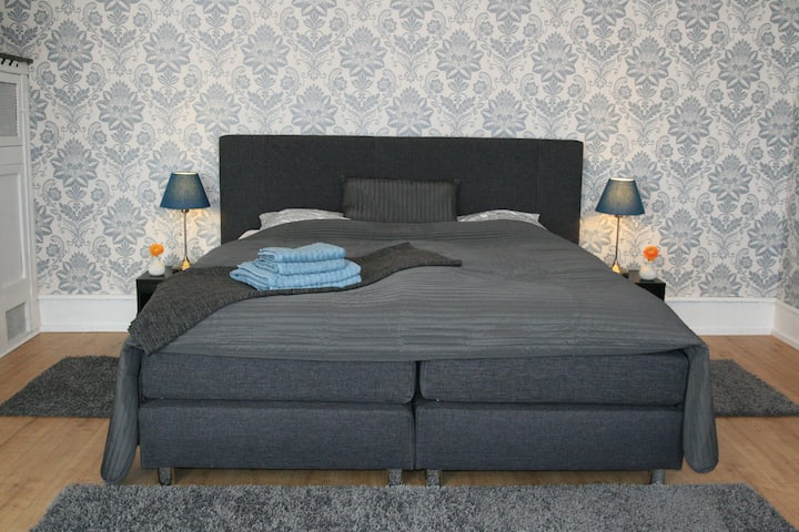 Krevet s oprugama u prostranoj spavaćoj sobi